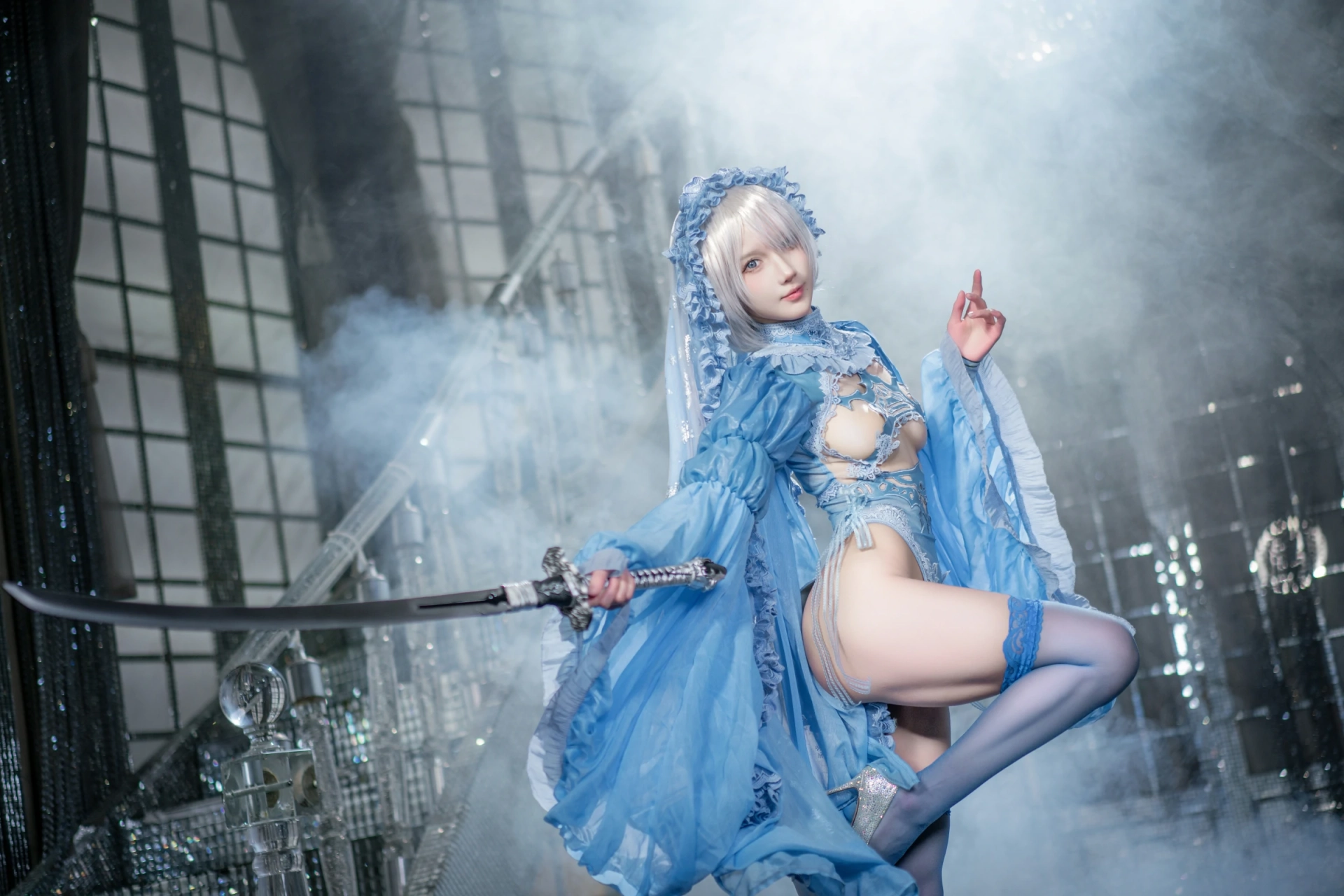 阿包也是兔娘 – 冰雪B cosplay 雪女造型 冬季主题摄影插图