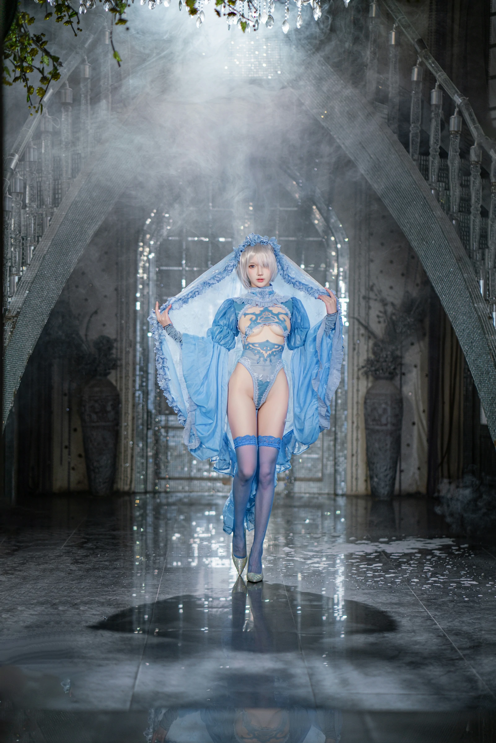 阿包也是兔娘 – 冰雪B cosplay 雪女造型 冬季主题摄影插图