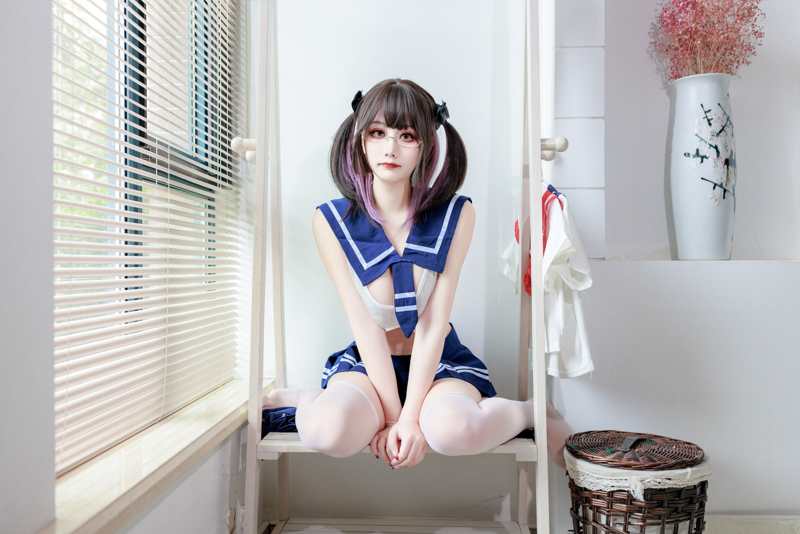 阿雪雪 – 连体水手服Cosplay写真 二次元少女制服诱惑插图