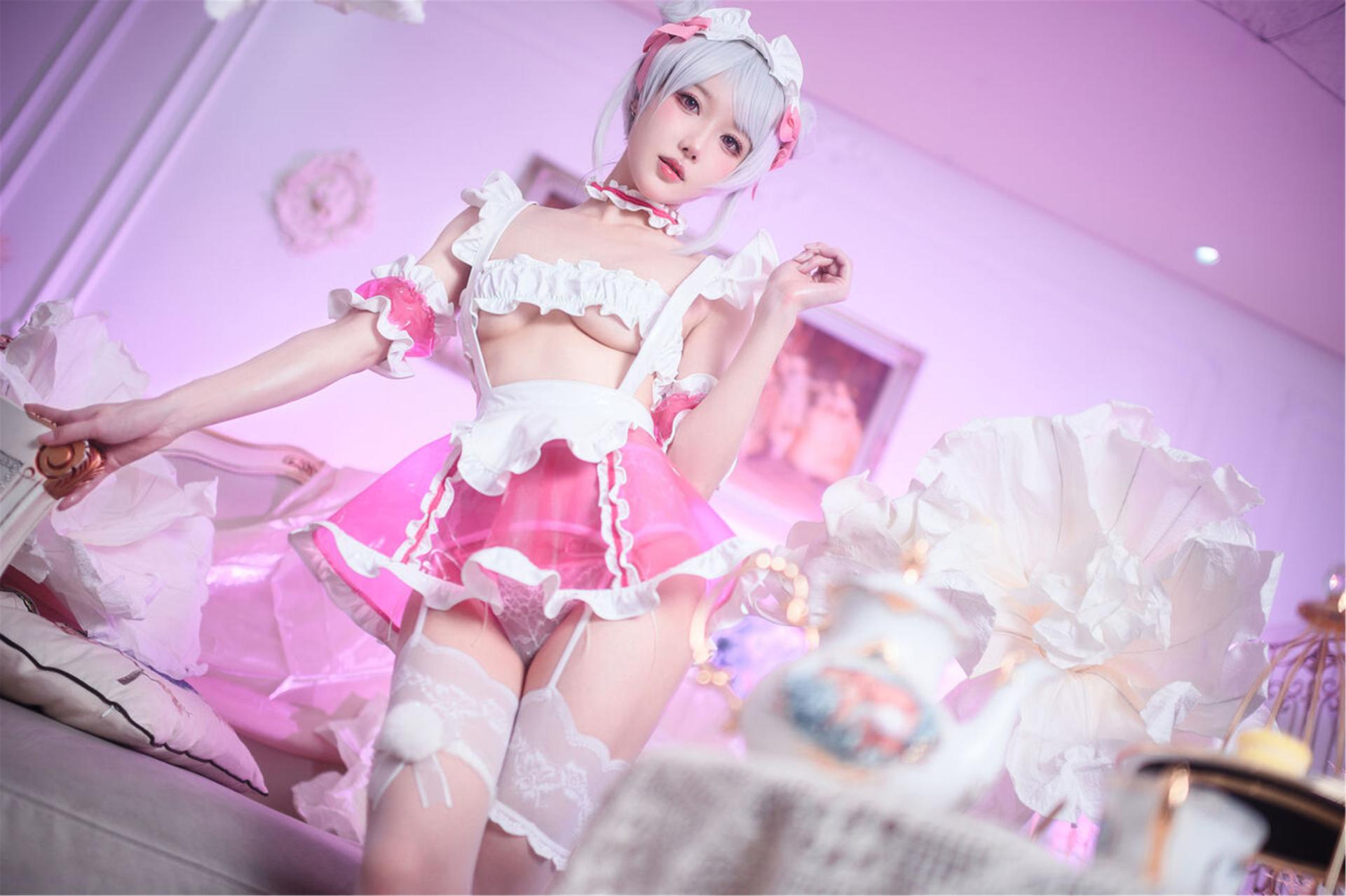 阿包也是兔娘 – 七夕粉粉女仆 cosplay 甜美写真 心动女仆装插图