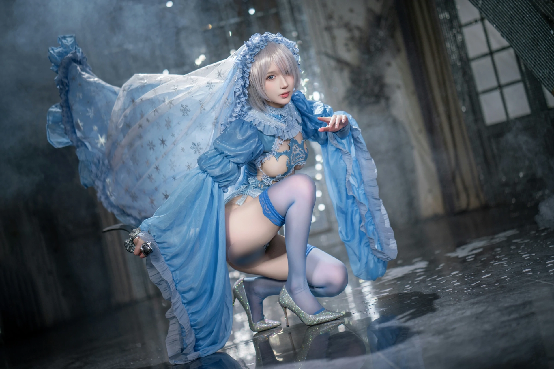 阿包也是兔娘 – 冰雪B cosplay 雪女造型 冬季主题摄影插图