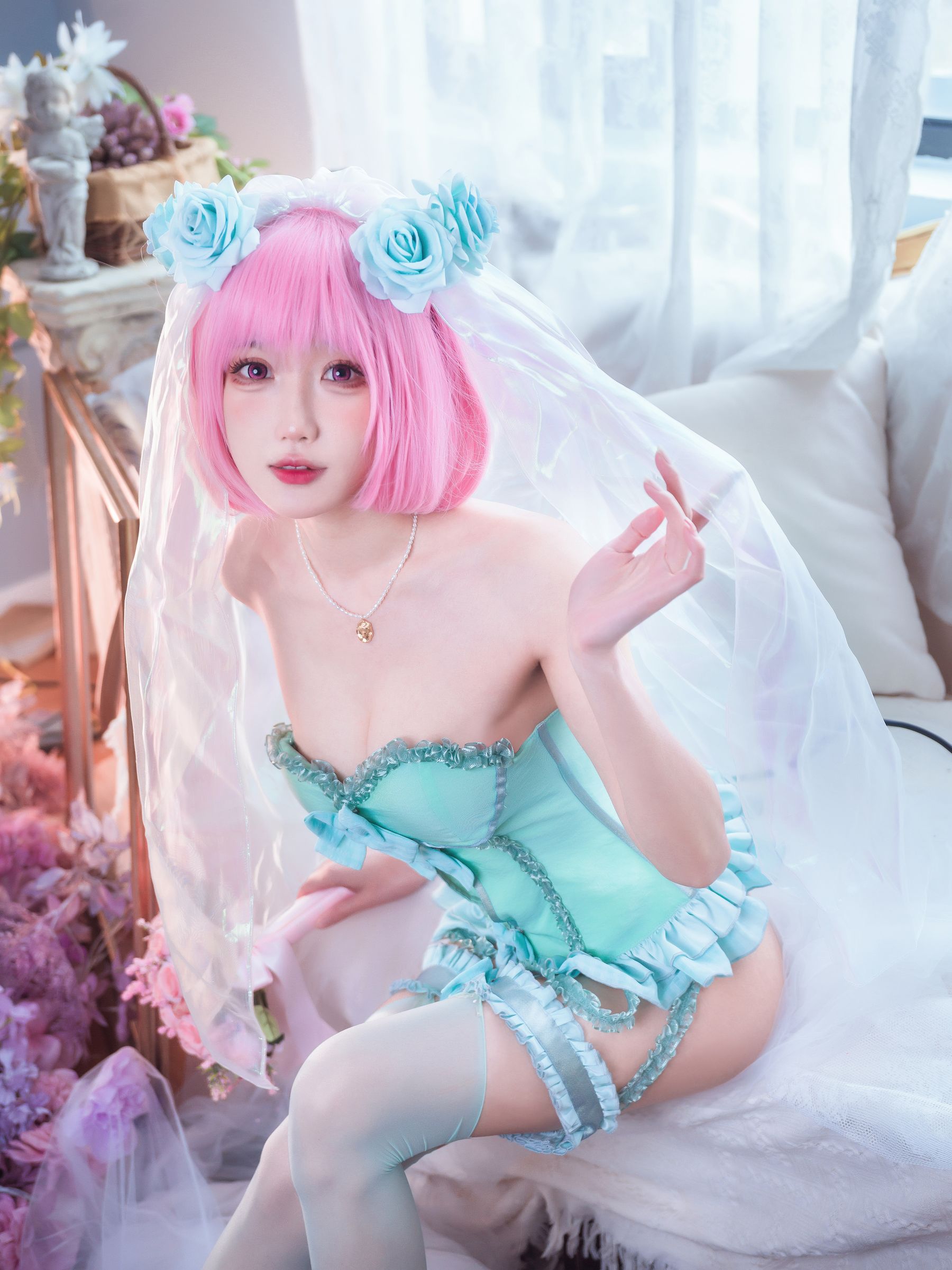 阿包也是兔娘 王女梦梦 婚纱内衣 Cosplay写真插图