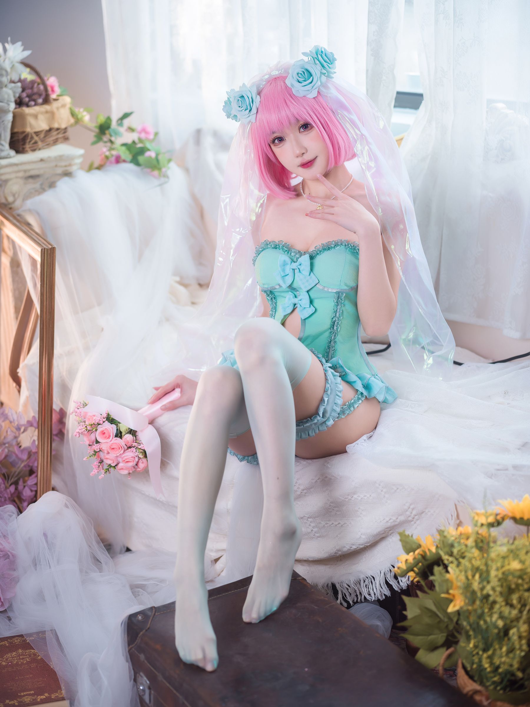 阿包也是兔娘 王女梦梦 婚纱内衣 Cosplay写真插图